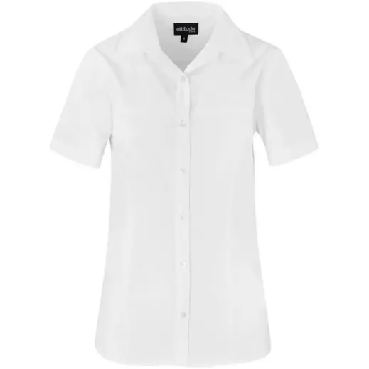 Ladies Short Sleeve Empire Shirt White Front